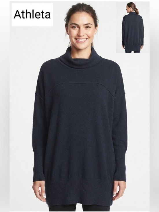 Athleta Tops - Athleta Cowl/Funnel Neck Tunic Dark Blue Medium